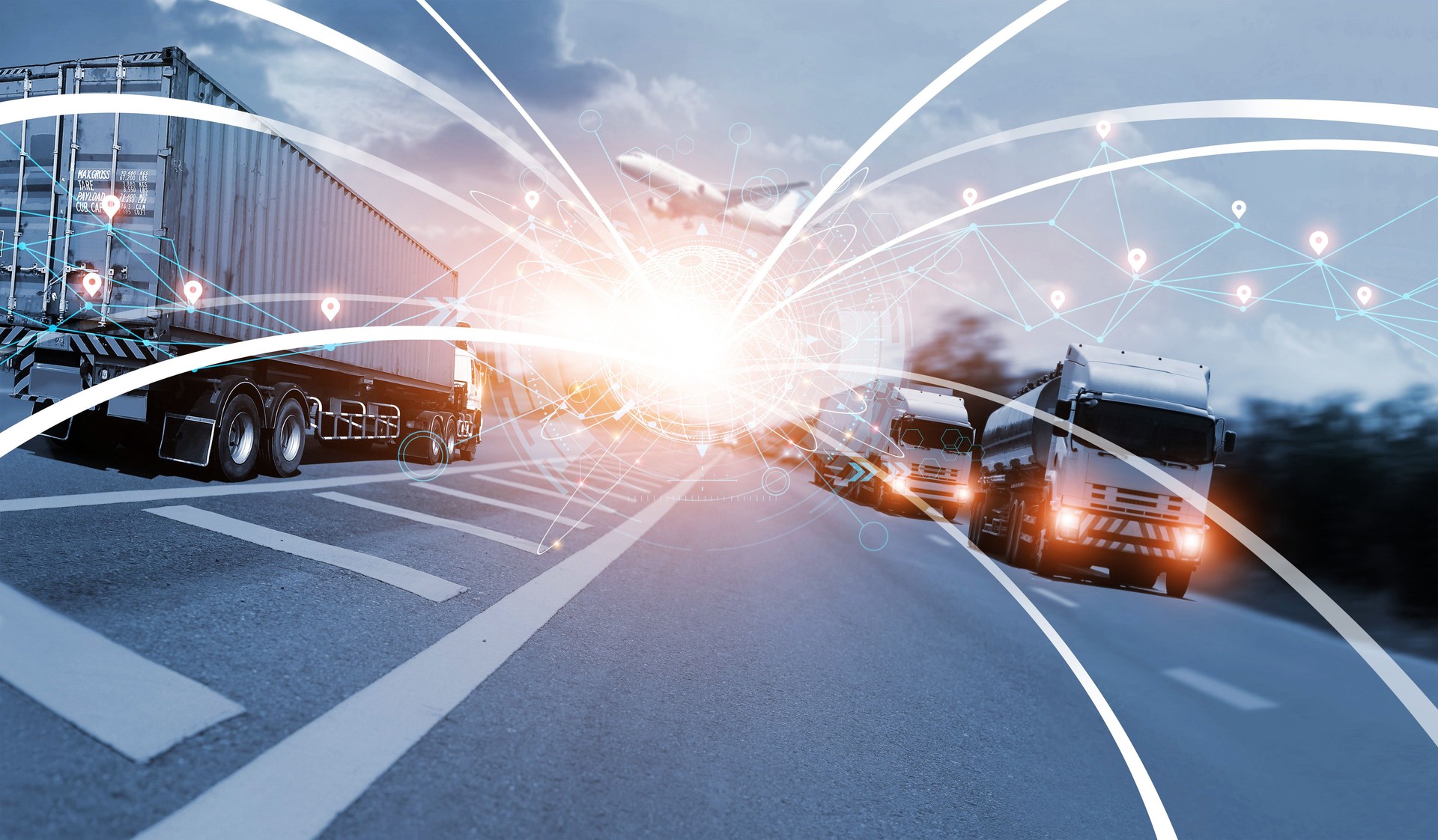 Business Logistics concept, Truck of logistics network distribution and smart transportation and networking intelligent logistics of truck container cargo, Logistic import export and industry.